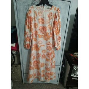 Arias Maxi Puff Floral Print Sleeve Dress Medium Boho Cottage Core Feminine